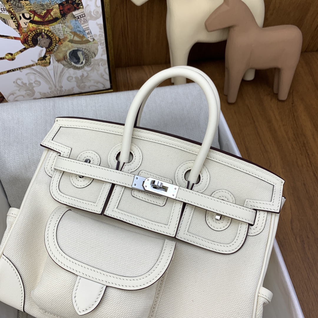 Hermes Cargo Birkin 25CM Limited Edition Canvas Handbag White